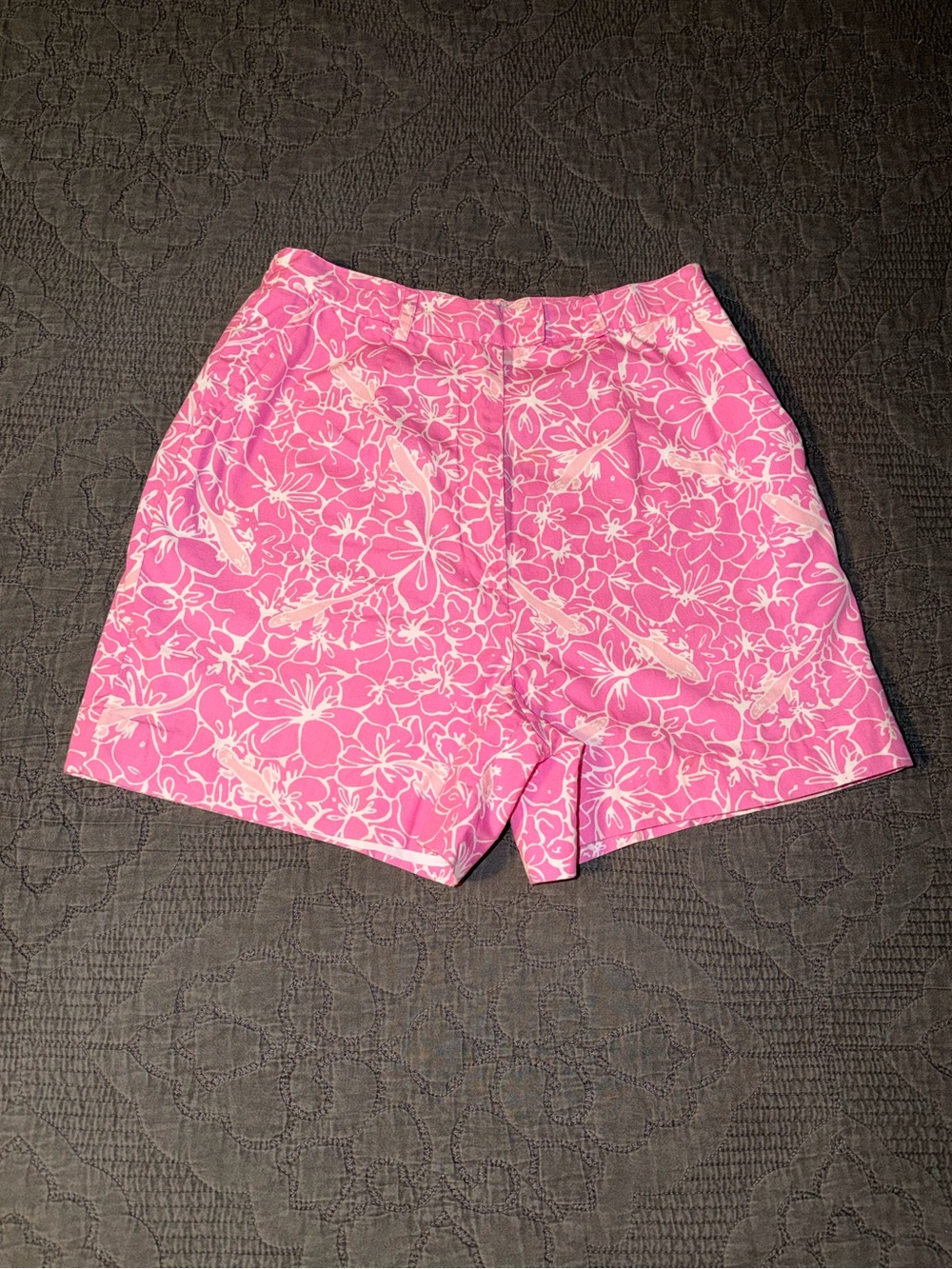 Lilly Pulitzer-Vintage Double Lined Short Pink/White Floral/Gecko Women’s Size-8